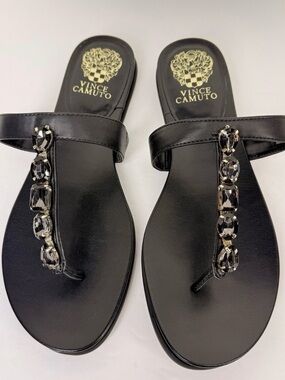 New Vince Camuto Black Jeweled T-Bar Sandals